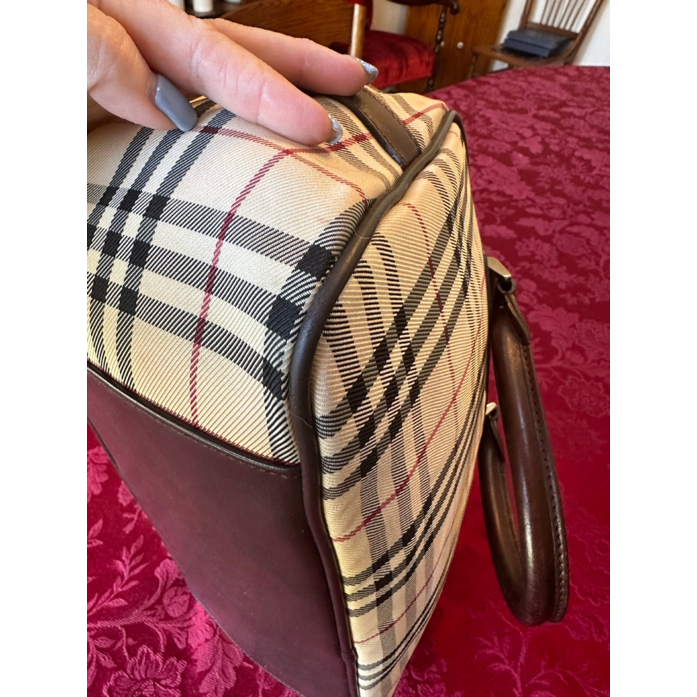 Burberry Brown Leather & Beige Plaid Satchel - Picture 11 of 13
